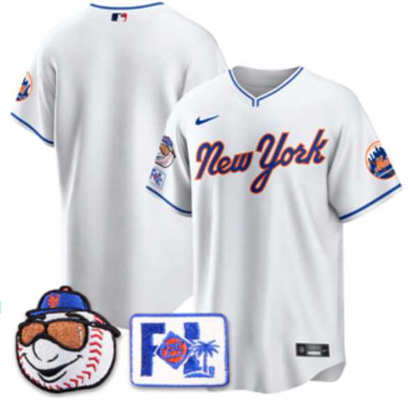 Men%27s New York Mets Blank White 2025 Spring Training Stitched Jersey Dzhi